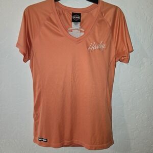 Harley Davidson Shirt Womens‎ Orange Moisture Wicking Embroidered L Large Store